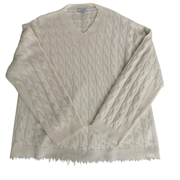 Re/Done Sweaters - Re/Done Women's Lattice Cable V-Neck Sweater Cream 100% Cashmere Size Large